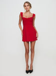 front view of model wearing Princess Polly Landon Mini Dress Red Tall Sweetheart Neckline 