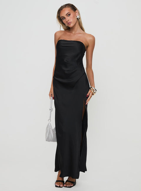 front view of model wearing Princess Polly Marlisa Strapless Maxi Dress Black Straight Neck 