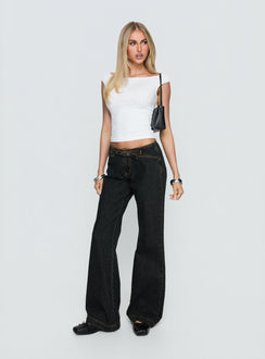 Slow Ride Mid Rise Bootleg Belted Jeans Grunge Wash