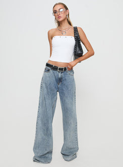 front view of model wearing Princess Polly Mayuk Strapless Top White Sleeveless straight 