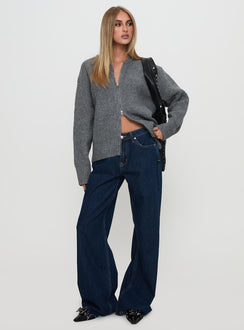 front view of model wearing Princess Polly Lexene Zip Through Jumper Grey Long 