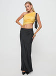 front view of model wearing Princess Polly Brinstead One Shoulder Top Yellow Sleeveless Asymmetric Neckline 