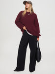 front view of model wearing Princess Polly Niomie Knit Sweater Burgundy Long 