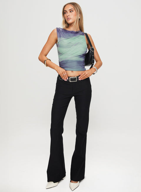 front view of model wearing Princess Polly Sweet Emotion Top Blue Sleeveless High Neck 