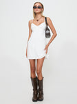 front view of model wearing Princess Polly Lunya Mini Dress White Plunger 