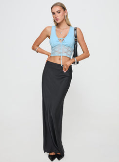 side view of model wearing Princess Polly Isolde Top Blue Sleeveless V-Neck 