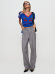 front view of model wearing Princess Polly Expertise Low Rise Pleat Pant Grey High Waisted Pants 