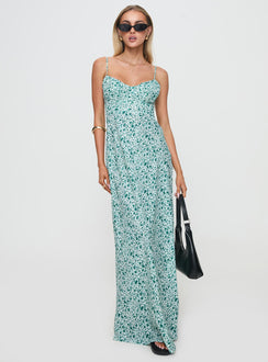front view of model wearing Princess Polly Easten Maxi Dress Green Sweetheart Neckline 