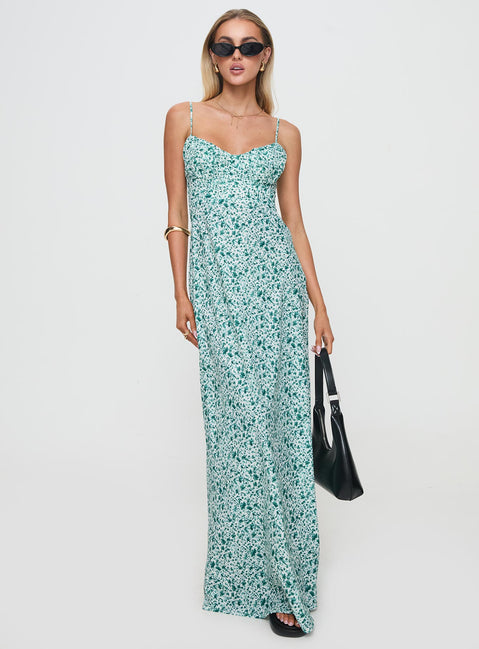 front view of model wearing Princess Polly Easten Maxi Dress Green Sweetheart Neckline 