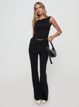 front view of model wearing Princess Polly Shoal Pants Black High Waisted Pants 