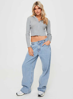 Cher Zip Up Knit Sweater Grey Marle Princess Polly  Cropped 