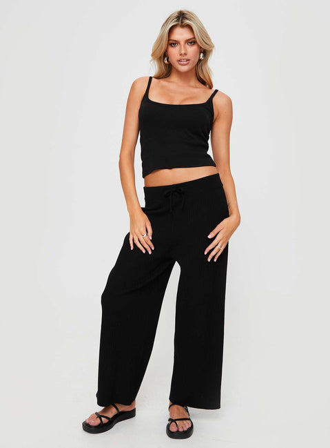 front view of model wearing Princess Polly Talanie Knit Pants Black Mid Rise 