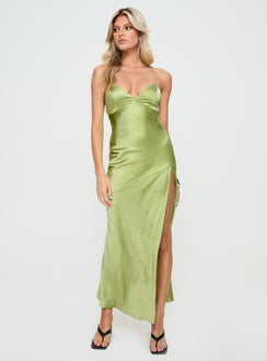 front view of model wearing Princess Polly Finnian Maxi Dress Sage Plunger 