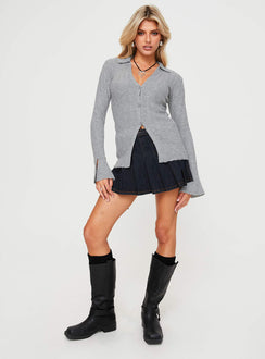 front view of model wearing Princess Polly Beryl Long Sleeve Top Slate Grey Full Sleeves Plunger 