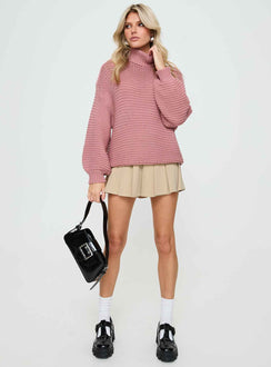front view of model wearing Princess Polly Hayworth Turtle Neck Sweater Pink Long 