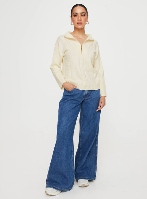 Makai Cable Knit Sweater Cream Princess Polly  regular 