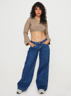 Front view of model wearing  front Peretti Rib Knit Sweater Mocha Princess Polly  Cropped 