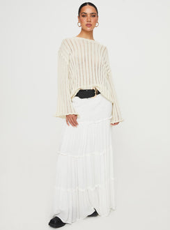 front view of model wearing Princess Polly Ambra Sweater Cream Long 