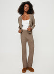 front view of model wearing Princess Polly Yang Wide Leg Knit Pants Brown High Waisted Pants 