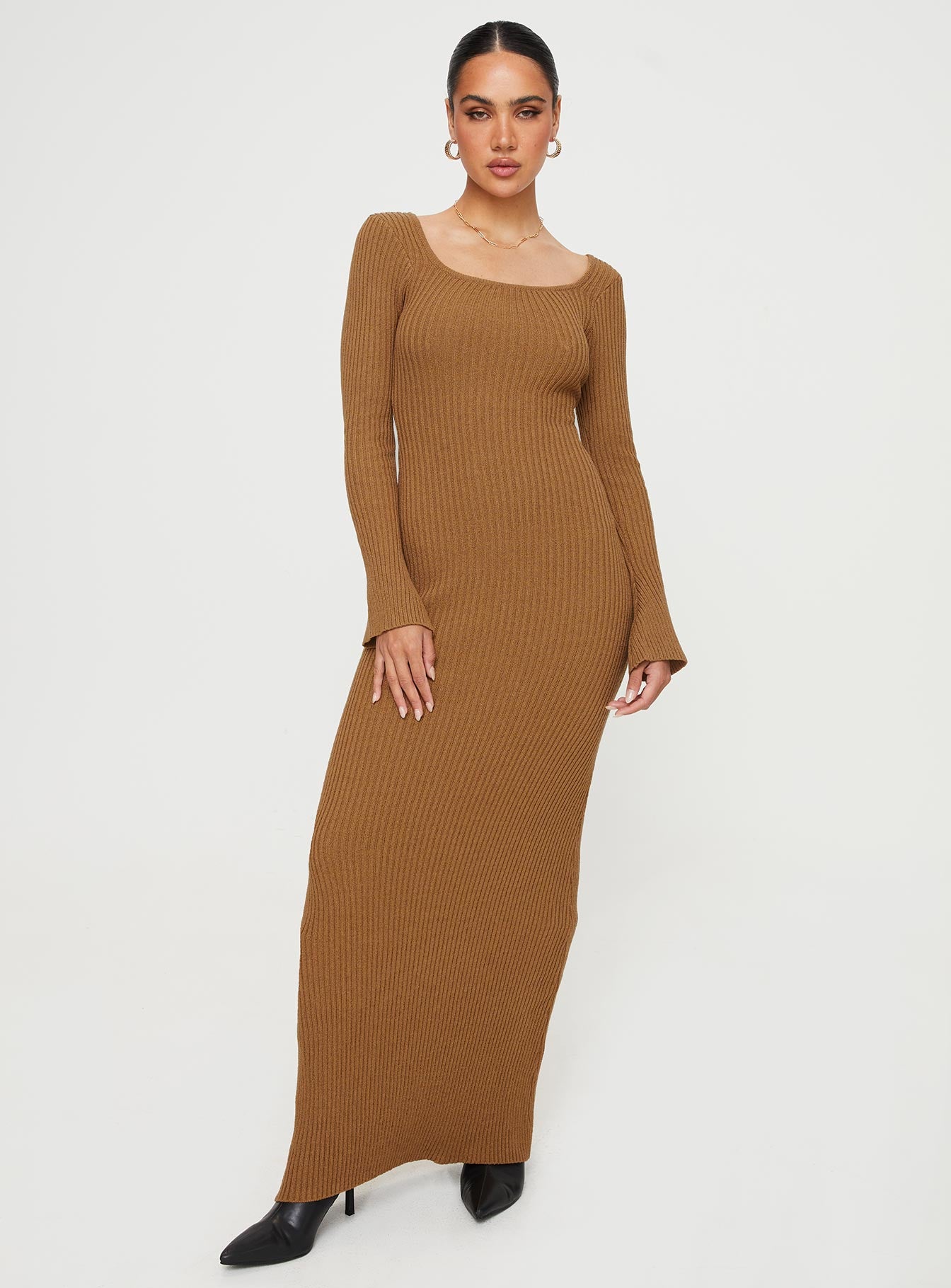 product Princess Polly High Neck  Brownhall Long Sleeve Maxi Dress Mocha