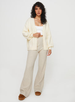 side view of model wearing Princess Polly Oakleigh Cardigan Cream Long 