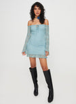 product Princess Polly Square Neck  Boville Off The Shoulder Lace Mini Dress Blue