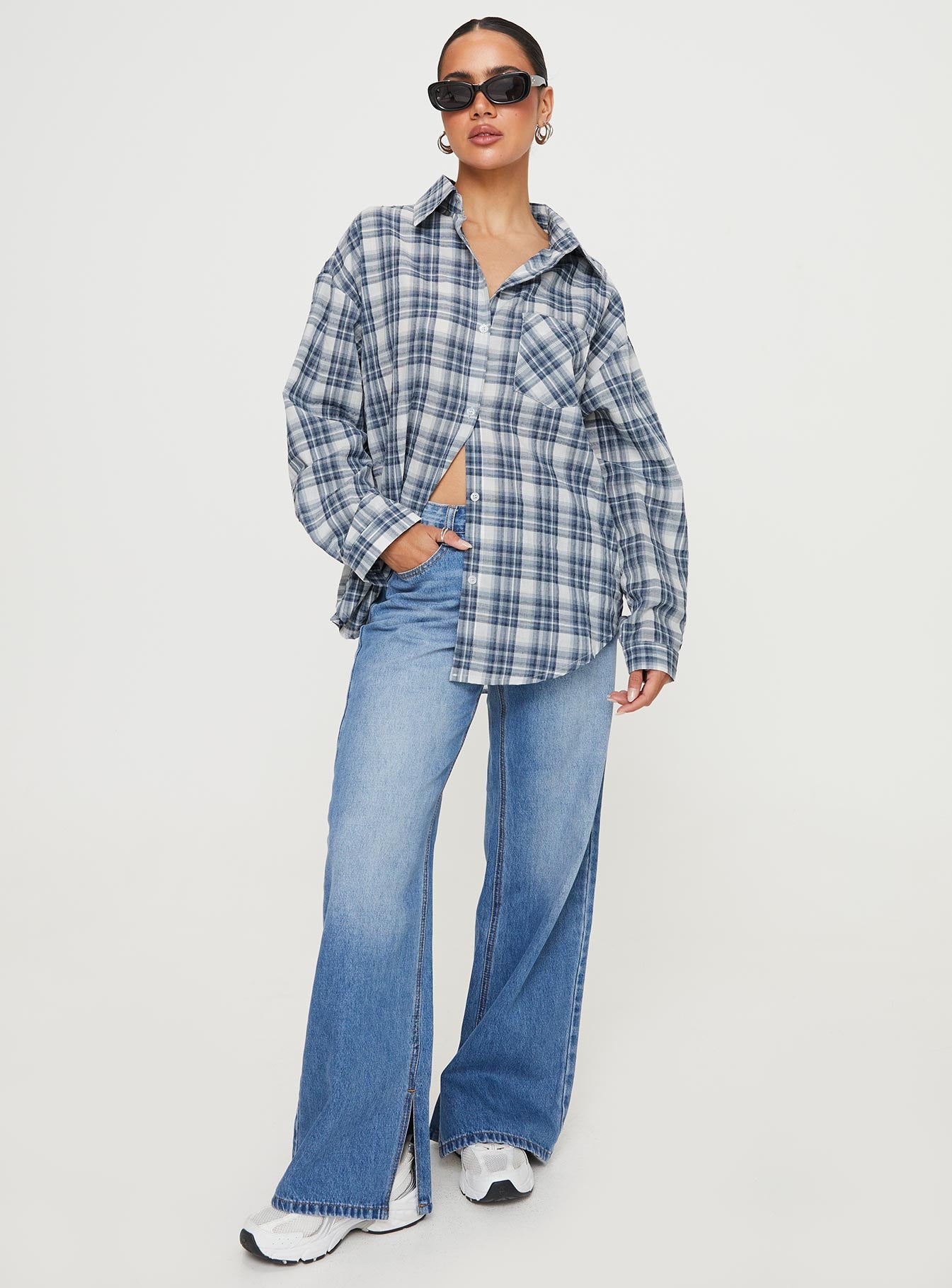 product Princess Polly Full Sleeves Crew Neck  Seymour Shirt Blue Check