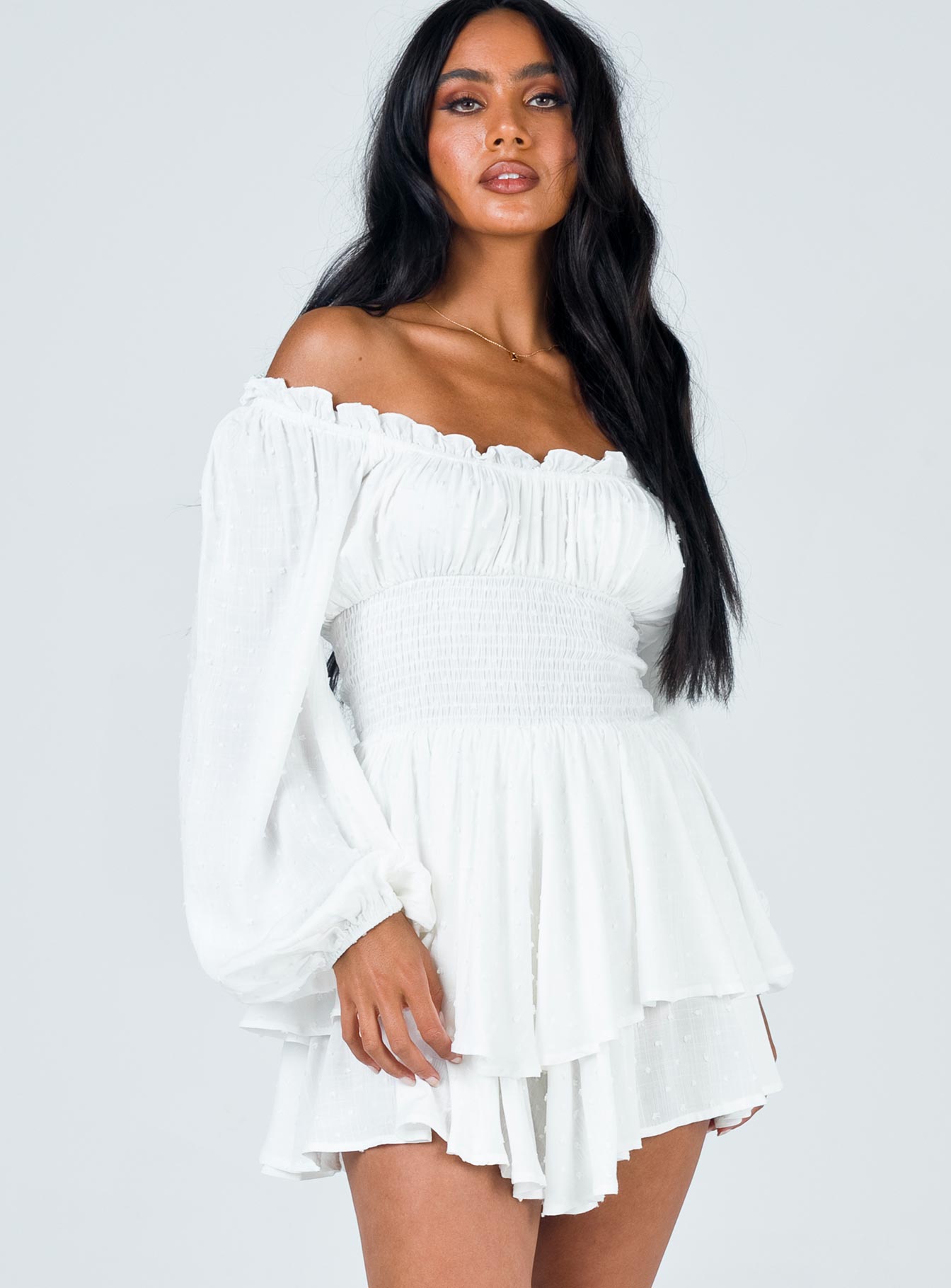 The Love Galore Long Sleeve Romper White Lower Impact