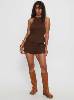 Stara Halter Linen Top Chocolate