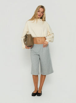 Mayse Bubble Hem Cropped Hoodie Cream