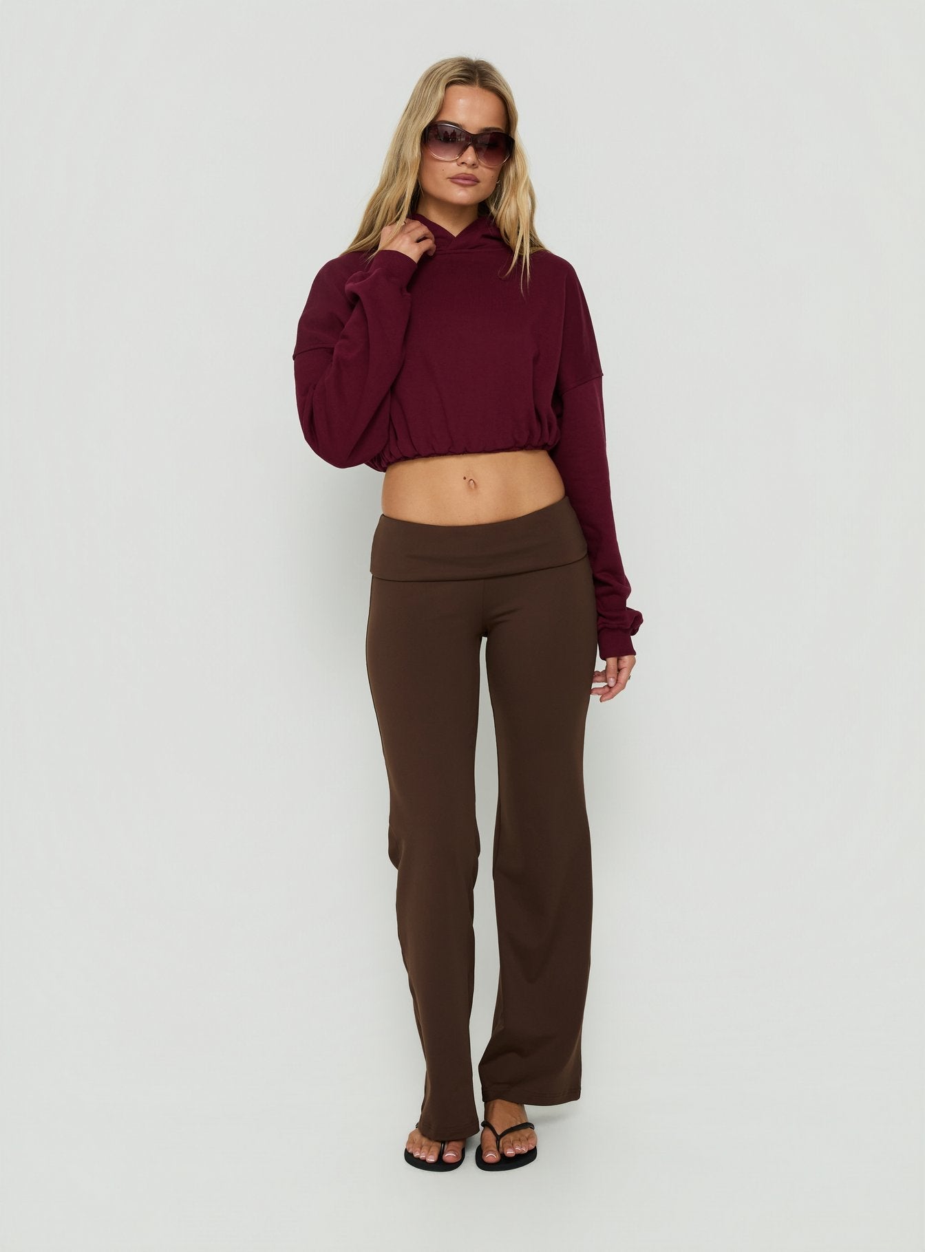 Mayse Bubble Hem Cropped Hoodie Cherry
