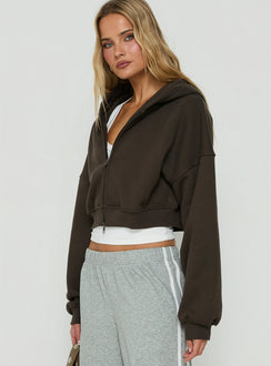 Styled view of the Zellah Double Ended Zipper Hoodie Iron Grey womens-jumpers with oversized fit and short length side view of model wearing Princess Polly