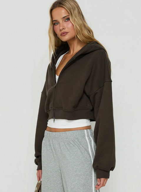 Styled view of the Zellah Double Ended Zipper Hoodie Iron Grey womens-jumpers with oversized fit and short length side view of model wearing Princess Polly