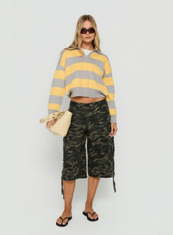 Novara Knit Cropped Rugby Jersey Grey / Yellow Stripe