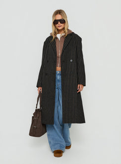 Olimpea Longline Trenchcoat Schwarz Nadelstreifen