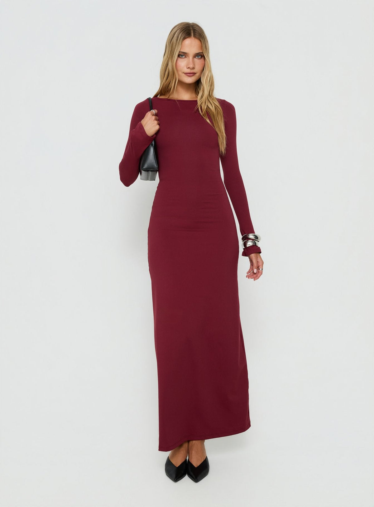 Henrieta Lace Up Maxi Dress Burgundy