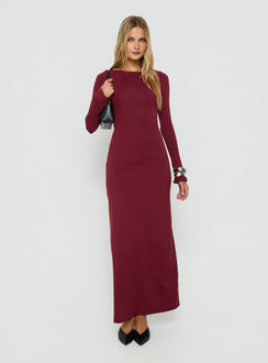 Henrieta Lace Up Maxi Dress Burgundy