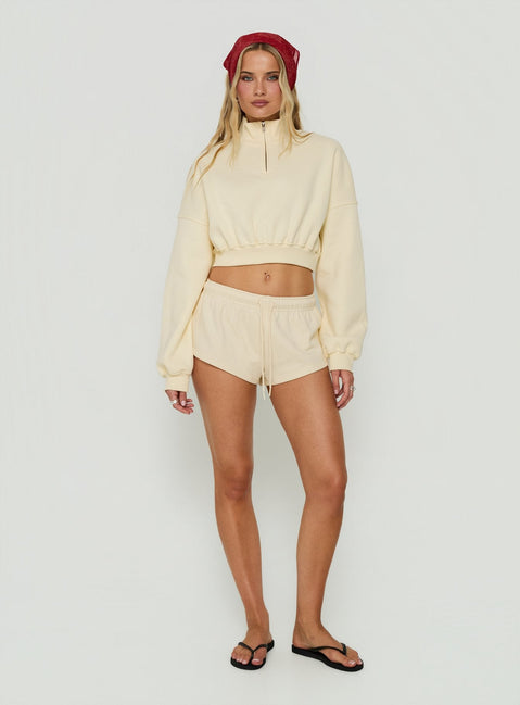 Designed with the Astridd 3/4 Zip Cropped Jumper in Cream womens-jumpers featuring short length product Princess Polly