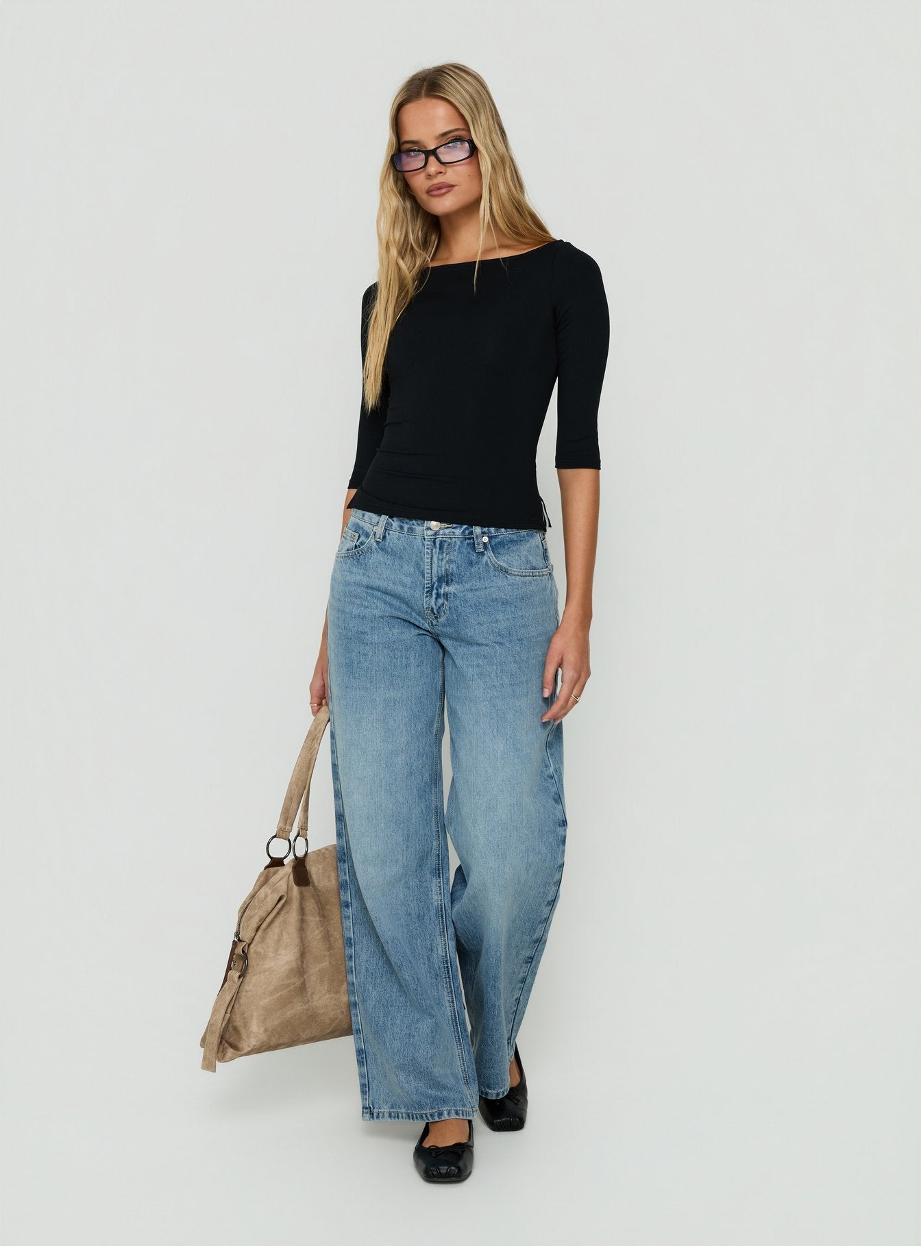 Daily Define Boatneck 3/4 Sleeve Top Black