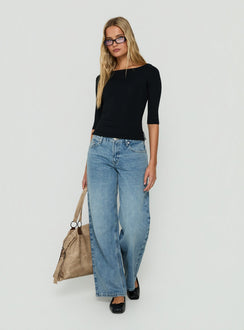 Daily Define Boatneck 3/4 Sleeve Top Black