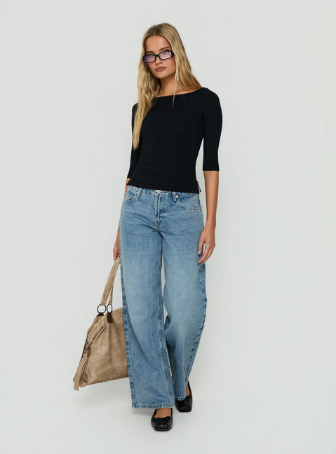 Daily Define Boatneck 3/4 Sleeve Top Black