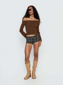 Perrey Long Sleeve Off Shoulder Knit Top Brown