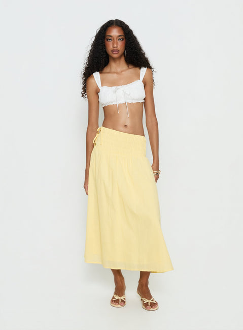 Vence Ruched Maxi Skirt Lemon Yellow