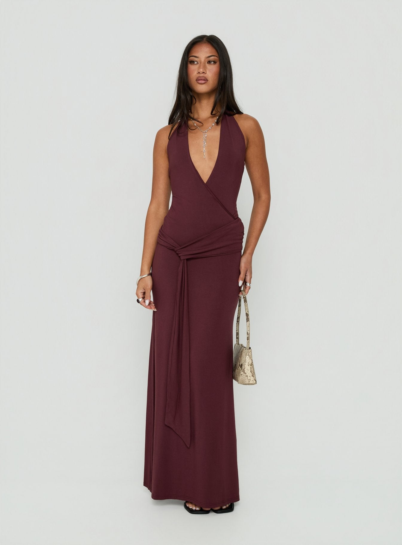So Major Draped A-Linien Maxikleid Pflaume