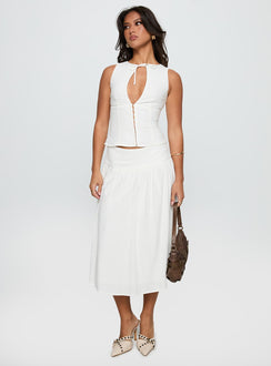   front view of model wearing Princess Polly Heart Of Gold Linen Blend Midi Skirt White Midi Skirts 