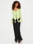 Front view of model wearing  front Princess Polly Short Sleeves Sweetheart  Astred Ruffle Long Sleeve Top Green