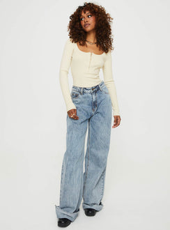 front view of model wearing Princess Polly Zuma Long Sleeve Bodysuit Beige Full Sleeves 