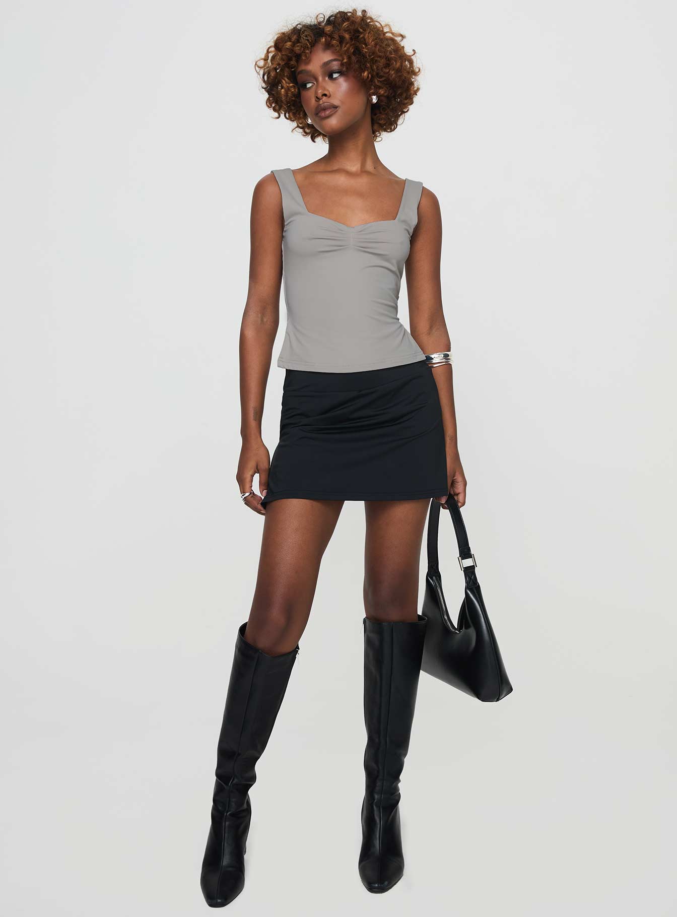 front view of model wearing Princess Polly Felicks Skort Black 