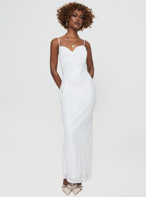 front view of model wearing Princess Polly Naeema Maxi Dress White Sweetheart Neckline 