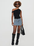   front view of model wearing Princess Polly Brinkman Mini Skirt Light Wash Denim Mini Skirts 